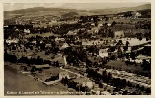 Ak Überlingen am Bodensee, Fliegeraufnahme, Kurhaus St. Leonhard, Bahnstrecke