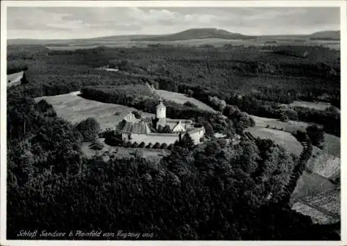 Ak Sandsee Pleinfeld in Mittelfranken, Fliegeraufnahme Schloss Sandsee