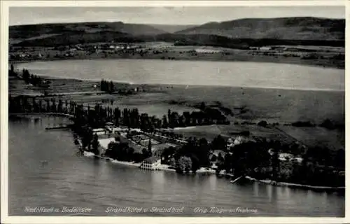 Ak Radolfzell am Bodensee, Fliegeraufnahme, Strandhotel Mettnau, Strandbad