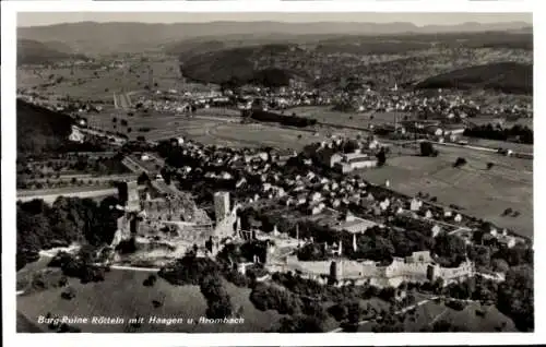 Ak Rötteln Haagen Lörrach in Baden,  Fliegeraufnahme, Burgruine Rötteln, Brombach