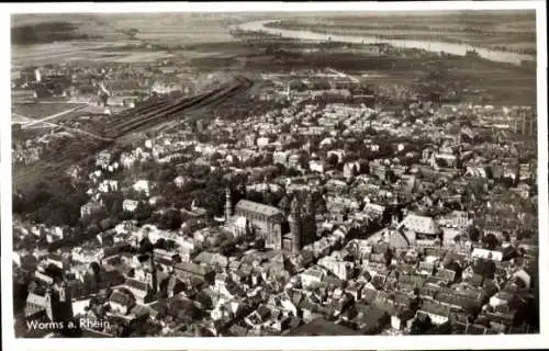 Ak Worms am Rhein, Fliegeraufnahme