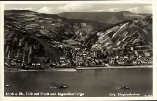 Ak Lorch im Rheingau Hessen, Fliegeraufnahme, Jugendherberge