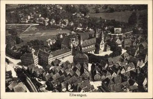 Ak Ellwangen an der Jagst Württemberg, Fliegeraufnahme, Panorama, Türme