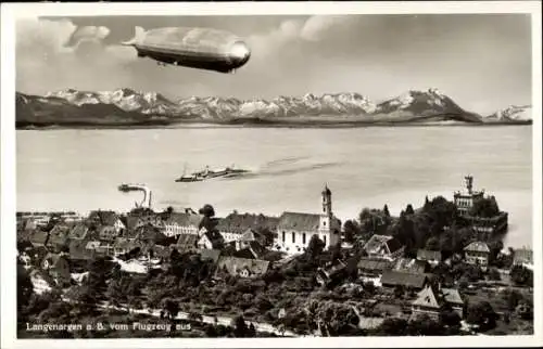 Ak Langenargen am Bodensee, Luftaufnahme, Zeppelin