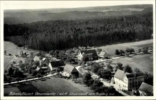 Ak Ettmannsweiler Simmersfeld Schwarzwald, Gasthof Grüner Baum, Fliegeraufnahme