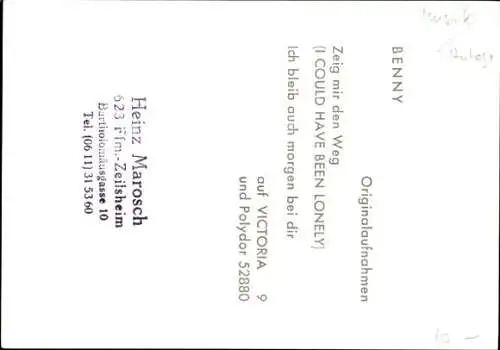 Ak Sänger Benny, Portrait, Victoria, Autogramm