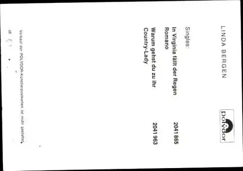 Ak Sängerin Linda Bergen, Portrait, Autogramm