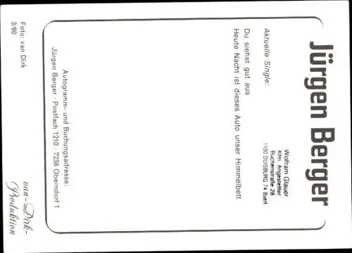 Ak Sänger Jürgen Berger, Mikrofon, Portrait, Autogramm