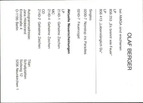 Ak Sänger Olaf Berger, Portrait, Autogramm