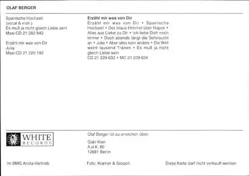 Ak Sänger Olaf Berger, Portrait, Autogramm