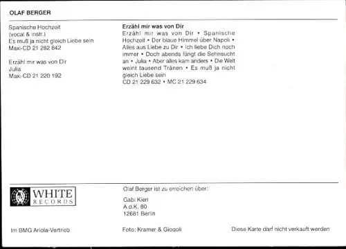 Ak Sänger Olaf Berger, Portrait, Autogramm