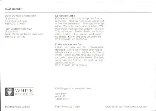 Ak Sänger Olaf Berger, Portrait, Autogramm