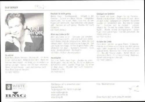 Ak Sänger Olaf Berger, Portrait, Autogramm