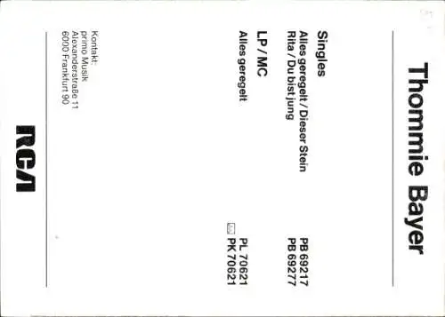 Ak Sänger Thommie Bayer, Portrait, Autogramm