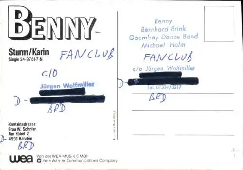 Ak Sänger Benny, Portrait, Autogramm