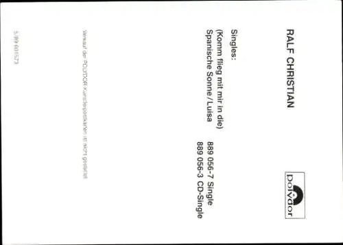 Ak Sänger Ralf Christian, Portrait, Autogramm