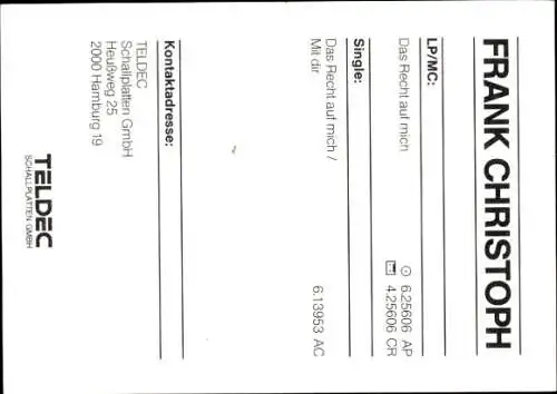 Ak Sänger Frank Christoph, Portrait, Autogramm