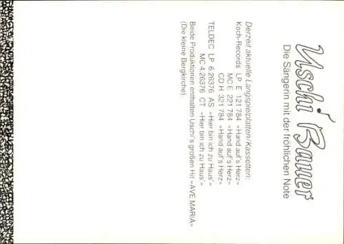 Ak Sängerin Uschi Bauer, Portrait, Autogramm