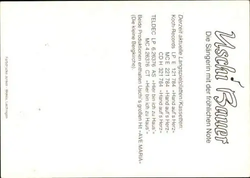 Ak Sängerin Uschi Bauer, Portrait, Autogramm