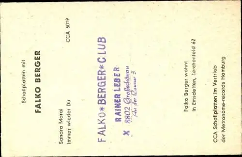 Ak Sänger Falko Berger, Portrait, Autogramm