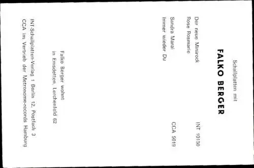 Ak Sänger Falko Berger, Der neue Minirock, Autogramm