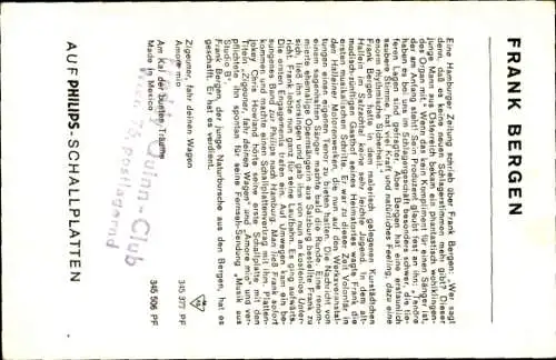 Ak Sänger Frank Bergen, Portrait, Gitarre, Autogramm