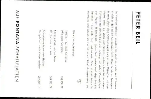 Ak Sänger Peter Beil, Portrait, Fontana, Autogramm