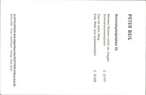 Ak Sänger Peter Beil, Portrait, EMI Columbia Records, Autogramm