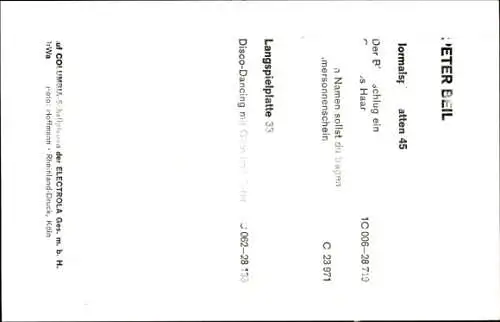 Ak Sänger Peter Beil, Portrait, EMI Columbia Records, Autogramm