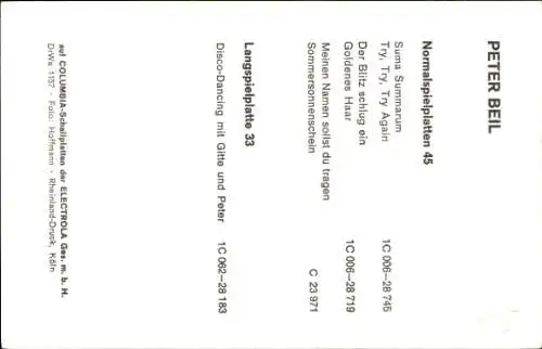 Ak Sänger Peter Beil, Portrait, EMI Columbia Records, Autogramm