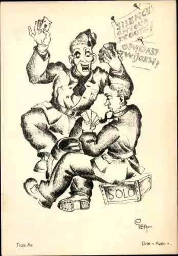 Künstler Ak Belgisches Militär, Soldaten beim Kartenspiel