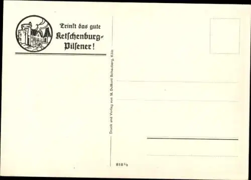 Ak Zu jeder Zeit Ketschenburg Pilsener, Bierkrug, Reklame, Kuckucksuhr