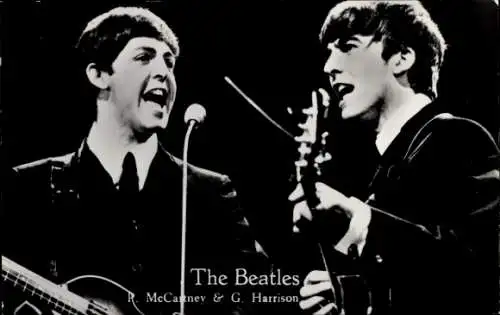 Ak The Beatles, Paul McCartney, George Harrison, Mikrofon, Gitarren