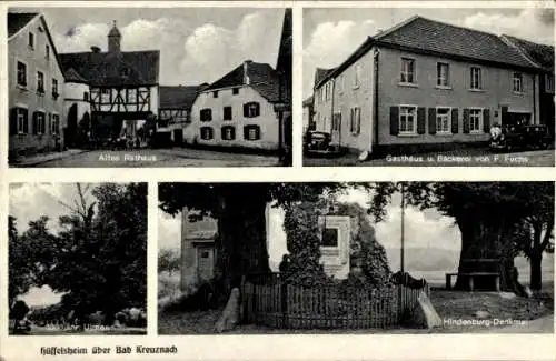 Ak Hüffelsheim Rheinland Pfalz, Altes Rathaus, Gasthaus, Bäckerei, Ulmen, Hindenburg-Denkmal