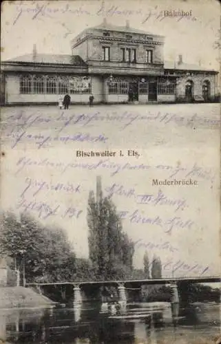 Ak Bischwiller Bischweiler Elsass Bas Rhin, Bahnhof, Moderbrücke