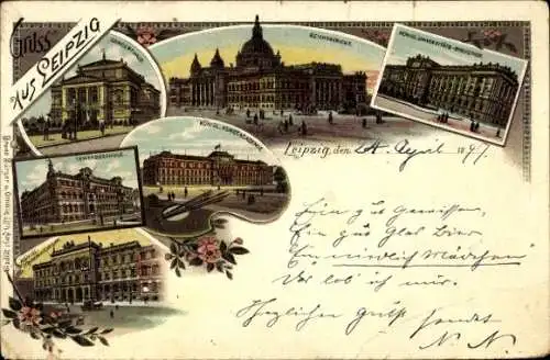 Litho Leipzig in Sachsen, Reichsgericht, Universitätsbibliothek, Kunstakademie, Gewerbeschule