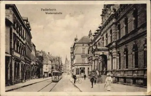 Ak Paderborn in Nordrhein Westfalen, Westernstraße, Straßenbahn, Passanten