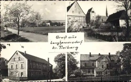 Ak Langhennersdorf Oberschöna in Sachsen, Kirche, Straße, Felder