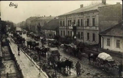 Foto Ak Stryj Stryi Ukraine, Straße, Fuhrwerk, Häuser, Soldat, I. WK