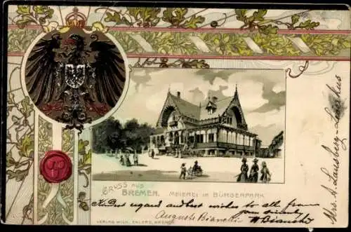 Präge Wappen Litho Hansestadt Bremen, Meierei, Bürgerpark