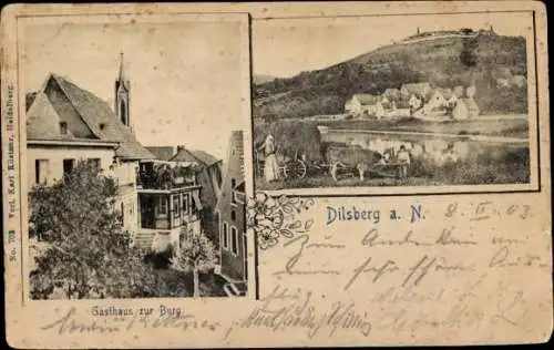 Ak Dilsberg Neckargemünd am Neckar, Gesamtansicht, Gasthaus zur Burg