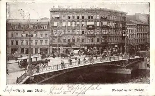 Ak Berlin Mitte, Weidendammer Brücke, Münchener Leist Bräu