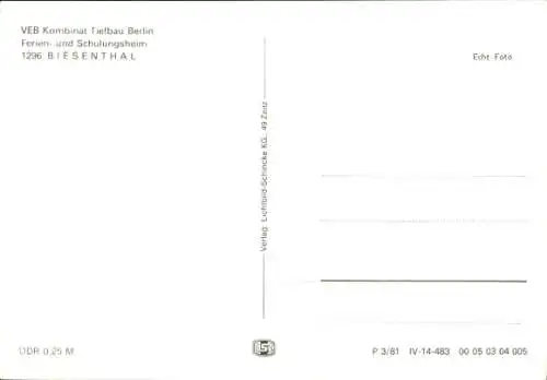 Ak Biesenthal in der Mark, VEB Kombinat Tiefbau Berlin, Ferien- und Schulungsheim