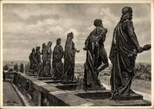 Künstler Ak Winkler, C., Dresden Zentrum Altstadt, Staatsoper, Semperbau, Figurenreihe Balustrade