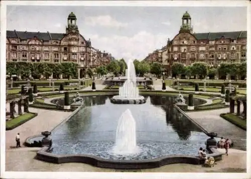 Ak Mannheim in Baden, Friedrichsplatz, Augustaanlage, Fontäne