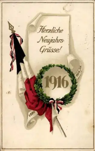 Ak Glückwunsch Neujahr, Jahreszahl 1916, Fahne, Patriotik