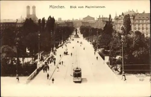 Ak München, Blick vom Maximilianeum, Straßenbahn