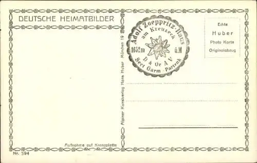 Ak Garmisch Partenkirchen in Oberbayern, Kreuzeckhaus, Adolf Zoeppritz Haus, Zugspitze, Winter