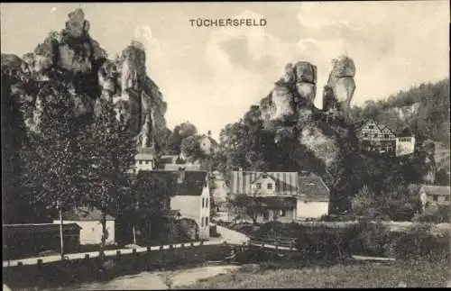 Ak Tüchersfeld Pottenstein im Kreis Bayreuth Oberfranken, Berg, Grünflächen, Häuser