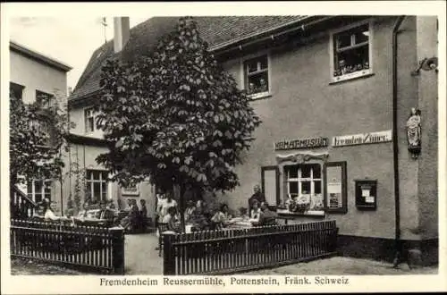 Ak Pottenstein in Oberfranken, Fremdenheim Reussermühle, Terrasse, Heimatmuseum